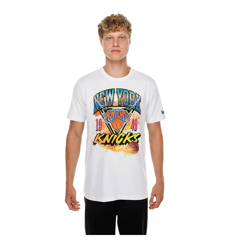Men's New Era White York Knicks Lifestyle Capsule Basketball on Fire T-Shirt