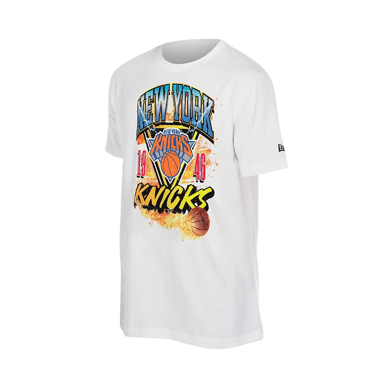 Men's New Era White York Knicks Lifestyle Capsule Basketball on Fire T-Shirt
