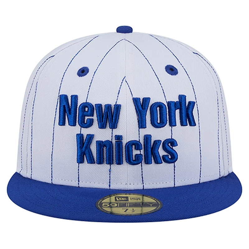 Men's New Era White York Knicks Wordmark Pinstripe 59FIFTY Fitted Hat