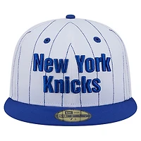 Men's New Era  White York Knicks Wordmark Pinstripe 59FIFTY Fitted Hat