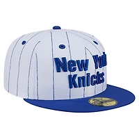 Men's New Era  White York Knicks Wordmark Pinstripe 59FIFTY Fitted Hat