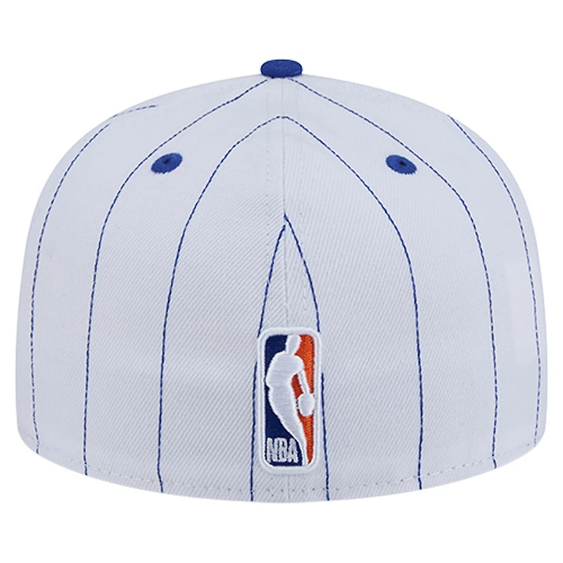 Men's New Era White York Knicks Wordmark Pinstripe 59FIFTY Fitted Hat