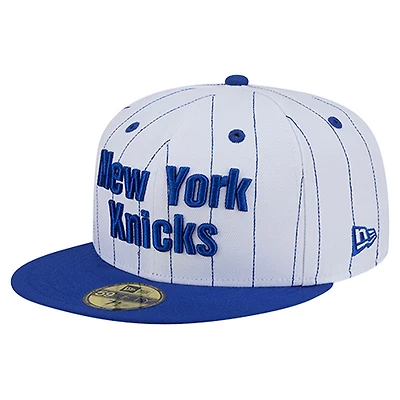 Men's New Era  White York Knicks Wordmark Pinstripe 59FIFTY Fitted Hat