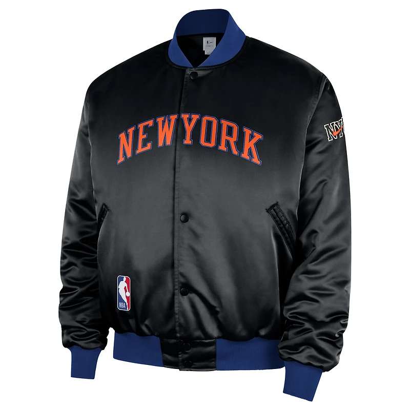 Men's Nike  Black New York Knicks 2025/26 City Edition Remix Courtside Full-Snap Bomber Jacket