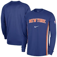 Maillot de tir Nike bleu à manches longues New York Knicks 2025/26 Authentic Pre-Game Legend Dri-FIT pour homme