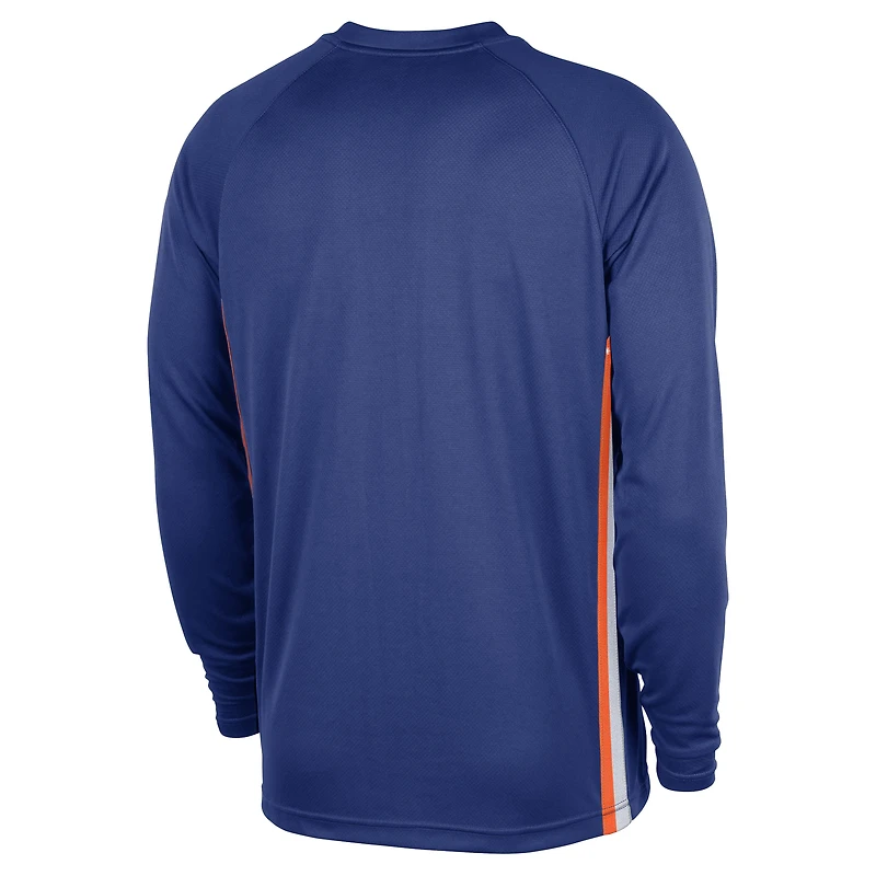 Maillot de tir Nike bleu à manches longues New York Knicks 2025/26 Authentic Pre-Game Legend Dri-FIT pour homme