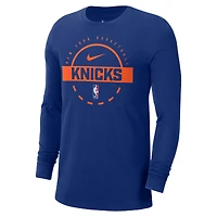 T-shirt d'entraînement Nike bleu authentique à manches longues pour homme, New York Knicks