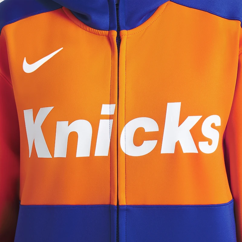 Sweat à capuche entièrement zippé Nike New York Knicks Authentic On-Court Showtime Performance bleu pour homme