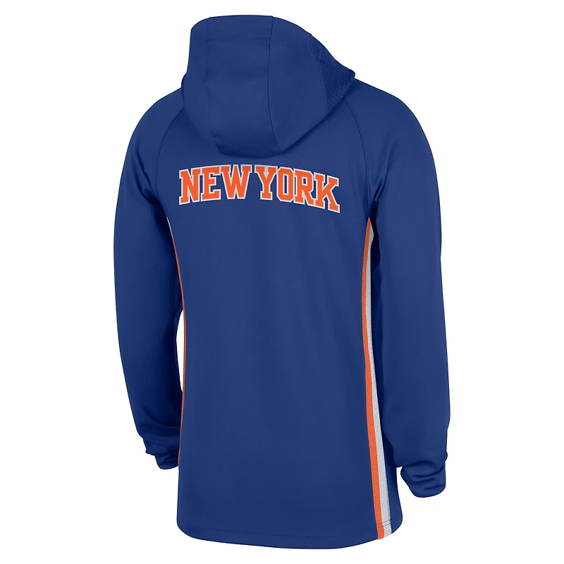 Men's Nike Blue New York Knicks Authentic On Court Zone Quarter-Zip Dri-FIT Hoodie Jacket