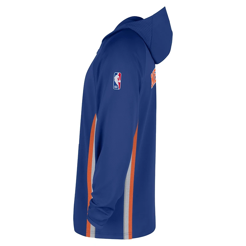Veste à capuche Nike bleue Authentic On Court Zone Dri-FIT pour homme, modèle New York Knicks