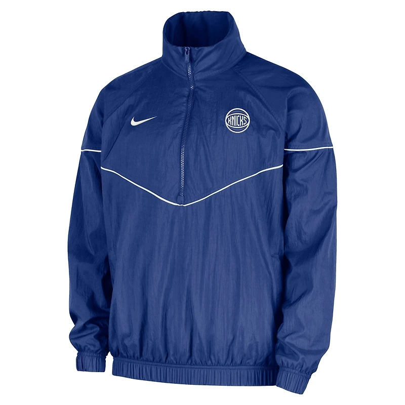Veste tissée Nike Courtside Windrunner bleue à demi-zip pour homme des New York Knicks