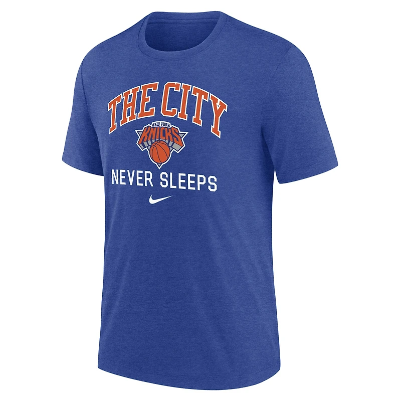 T-shirt Nike Heather Royal New York Knicks pour homme, en mélange de trois matières