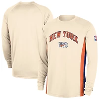 Men's Nike  Natural New York Knicks 2025/26 City Edition Authentic Pregame Dri-FIT Long Sleeve Shooting T-Shirt