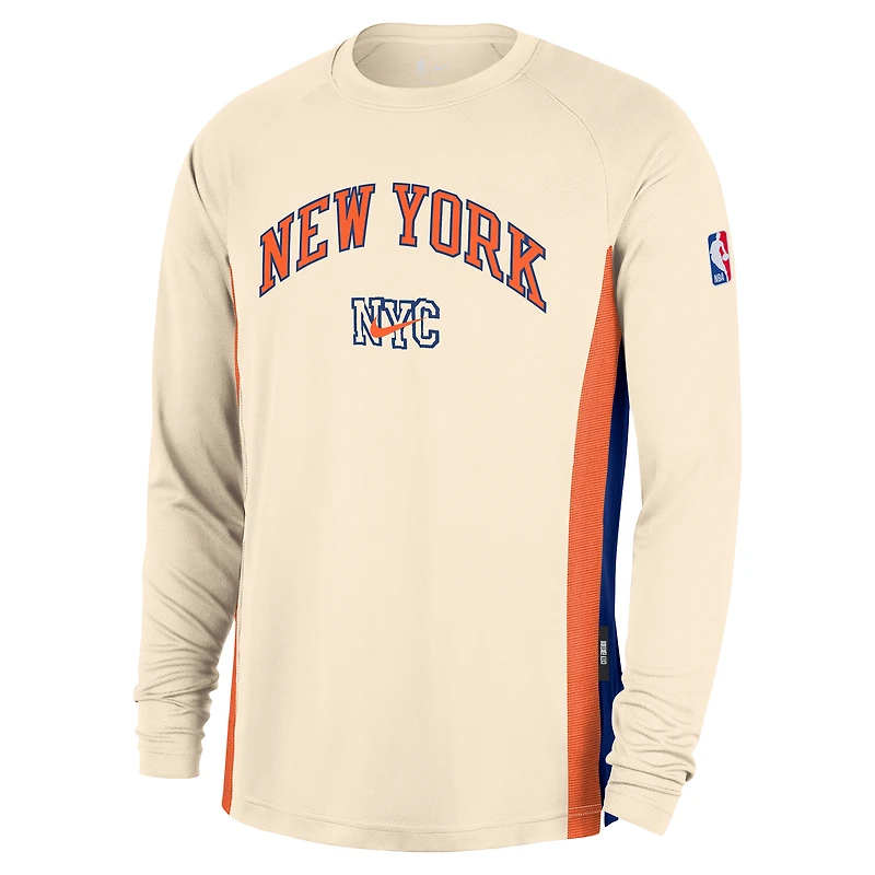 Men's Nike  Natural New York Knicks 2025/26 City Edition Authentic Pregame Dri-FIT Long Sleeve Shooting T-Shirt