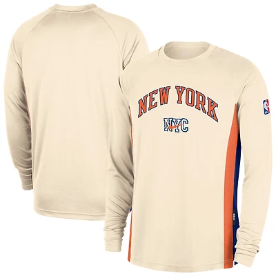 Men's Nike  Natural New York Knicks 2025/26 City Edition Authentic Pregame Dri-FIT Long Sleeve Shooting T-Shirt