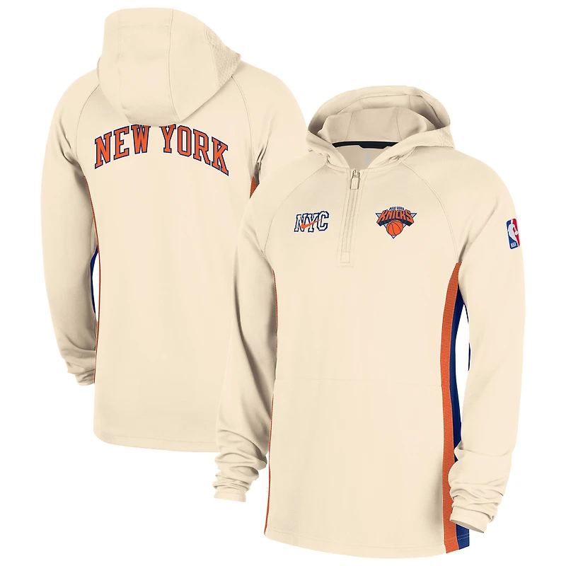 Men's Nike  Natural New York Knicks 2025/26 City Edition Remix Authentic On-Court Quarter-Zip Dri-FIT Hooded Jacket
