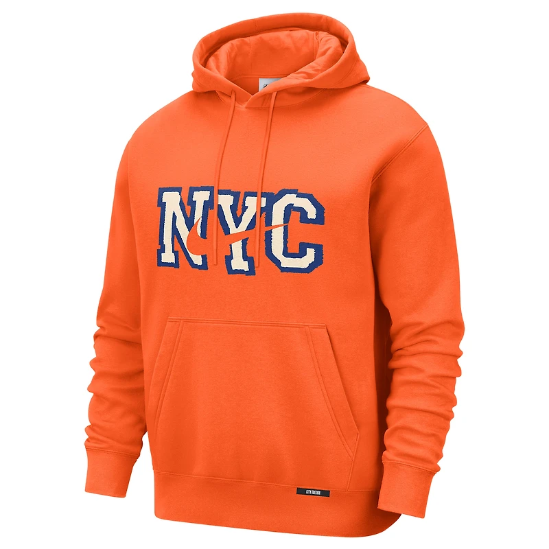 Sweat à capuche Nike orange New York Knicks 2025/26 City Edition Essential Logo Remix pour homme