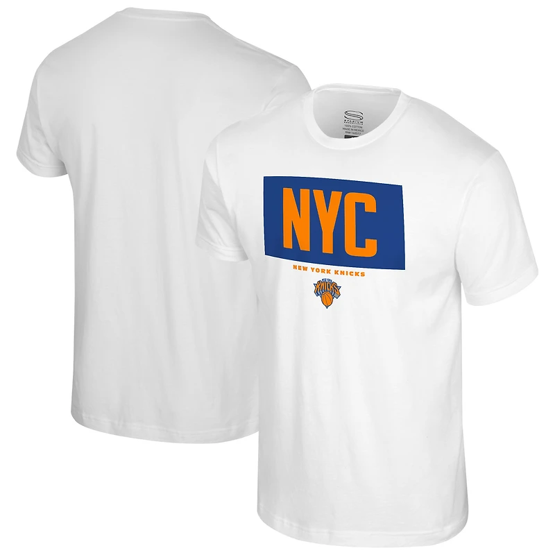 T-shirt blanc Stadium Essentials pour homme, New York Knicks, avec barre transversale