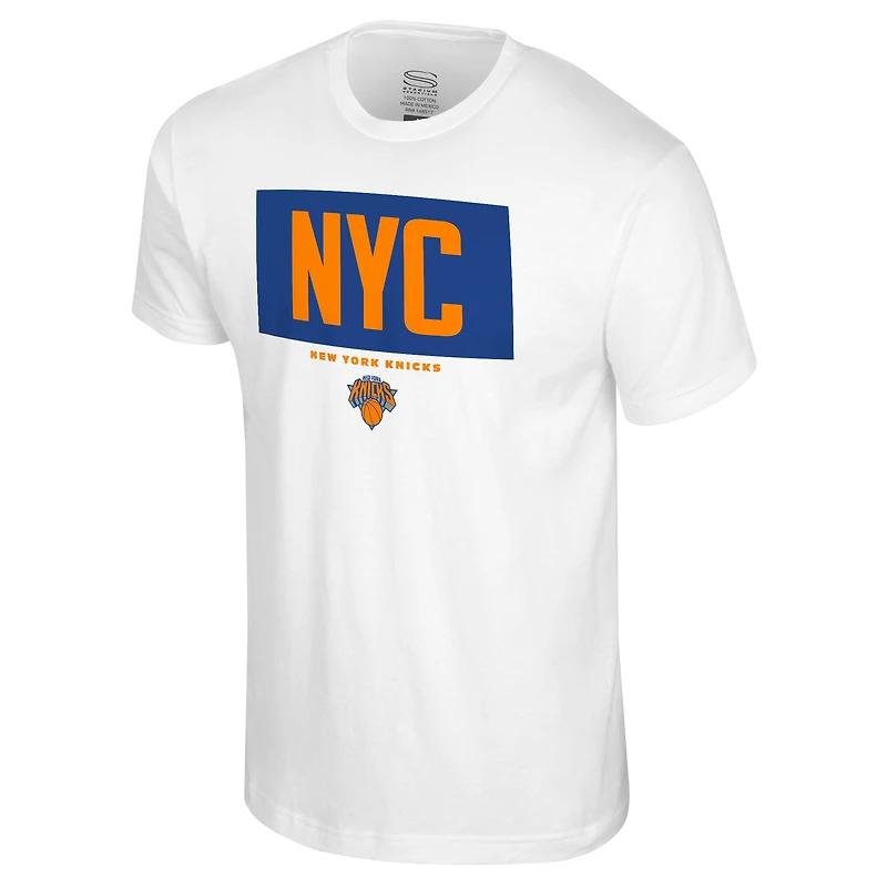 T-shirt blanc Stadium Essentials pour homme, New York Knicks, avec barre transversale