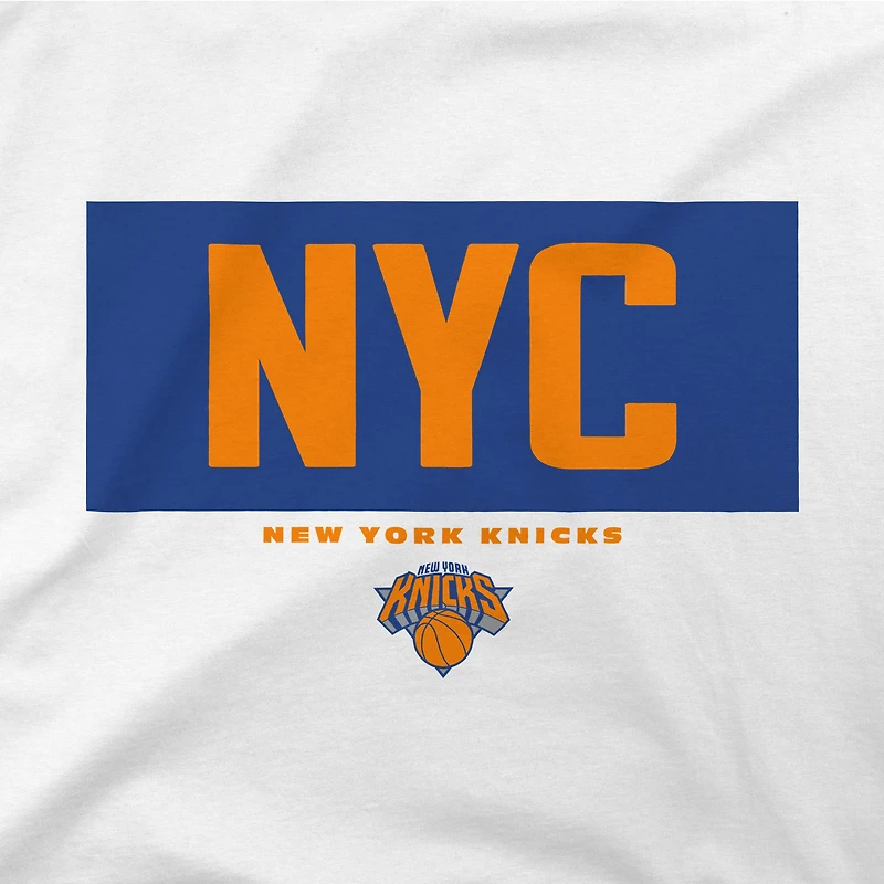 T-shirt blanc Stadium Essentials pour homme, New York Knicks, avec barre transversale