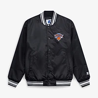 Veste universitaire noire Starter pour homme, modèle Final Buzzer des New York Knicks, en satin à boutons-pression.