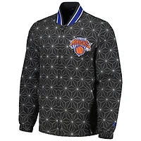 Men's Starter Black New York Knicks In-Field Play Fashion Satin Full-Zip Varsity Jacket