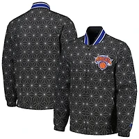 Men's Starter Black New York Knicks In-Field Play Fashion Satin Full-Zip Varsity Jacket