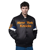 Veste blanche Starter pour homme des New York Knicks, triple option universitaire, en satin à boutons-pression