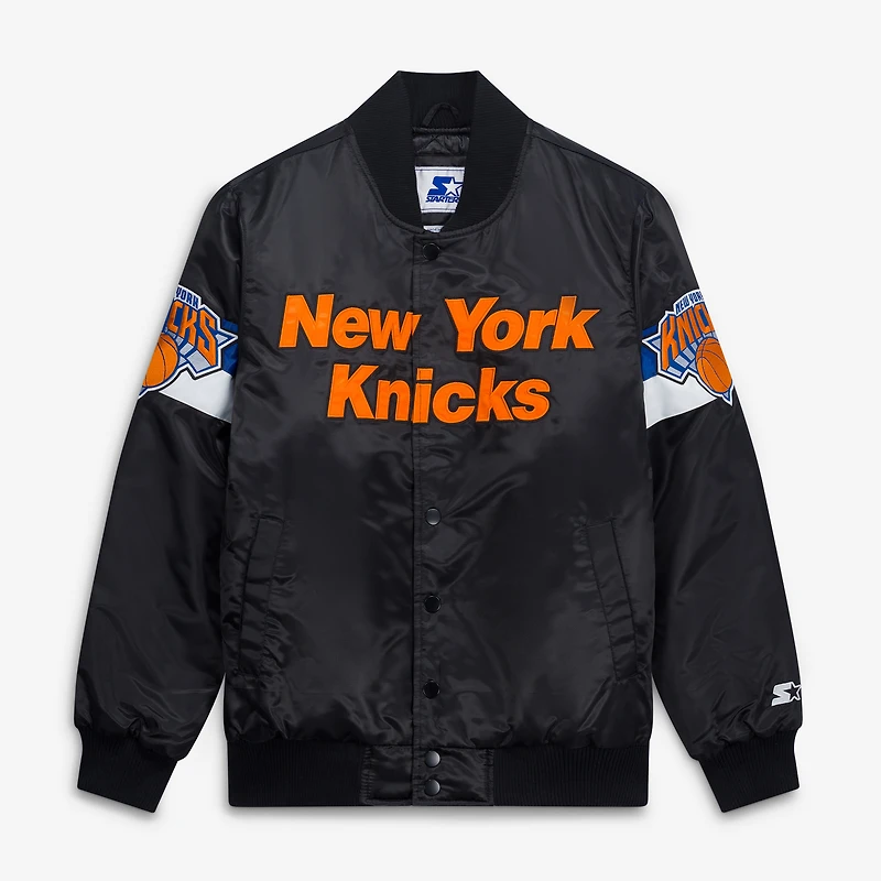 Men's Starter White New York Knicks Triple Option Varsity Full-Snap Satin Jacket