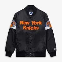 Men's Starter White New York Knicks Triple Option Varsity Full-Snap Satin Jacket