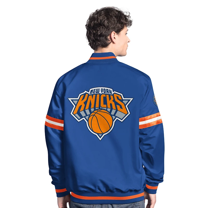 Men's Starter Blue/Orange New York Knicks Scout Full Snap Varsity Jacket