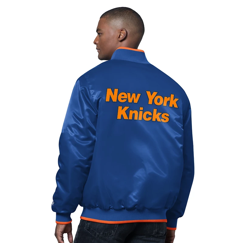 Men's Starter Blue/Orange New York Knicks The Ambassador Satin Varsity Jacket