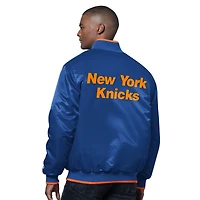Veste universitaire en satin Ambassador pour homme, bleu/orange, des New York Knicks