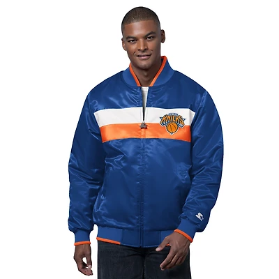 Men's Starter Blue/Orange New York Knicks The Ambassador Satin Varsity Jacket