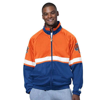 Men's Starter Blue/White New York Knicks The Veteran Tricot Track Raglan Full-Zip Jacket