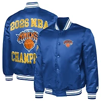 Men's Starter Blue New York Knicks 2026 NBA Finals Champions Satin Full-Snap Varsity Jacket