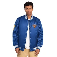 Men's Starter Blue New York Knicks 2026 NBA Finals Champions Satin Full-Snap Varsity Jacket