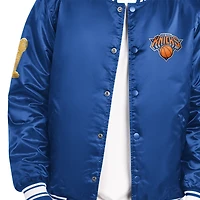 Men's Starter Blue New York Knicks 2026 NBA Finals Champions Satin Full-Snap Varsity Jacket