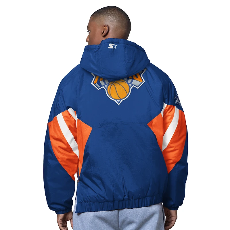 Men's Starter  Blue New York Knicks The Line Up Oxford Crinkle Half-Zip Hooded Jacket