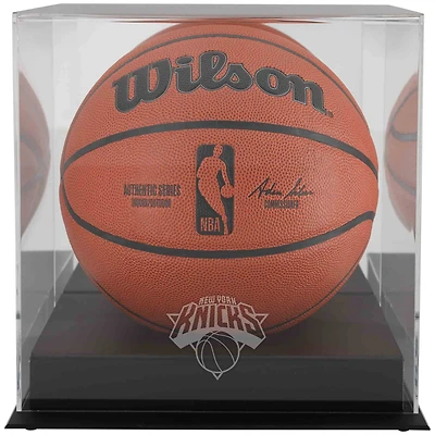 Vitrine de présentation de basket-ball avec logo de l'équipe de base noire des New York Knicks et dos en miroir