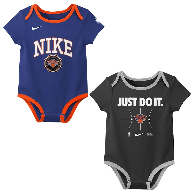 Newborn Nike Blue/Black New York Knicks Just Do It Two-Pack Bodysuit Set