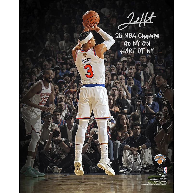 One of One: Josh Hart New York Knicks Autographed 16" x 20" 2026 NBA Finals Celebration Photograph with Multiple Inscriptions