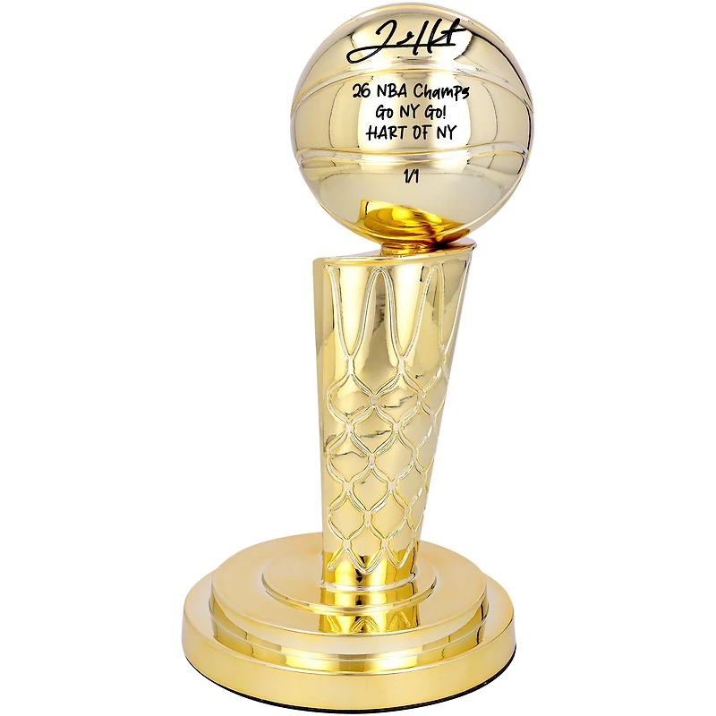 One of One: Josh Hart New York Knicks Autographed 2026 NBA Finals Larry O'Brien Replica Trophy with Multiple Inscriptions