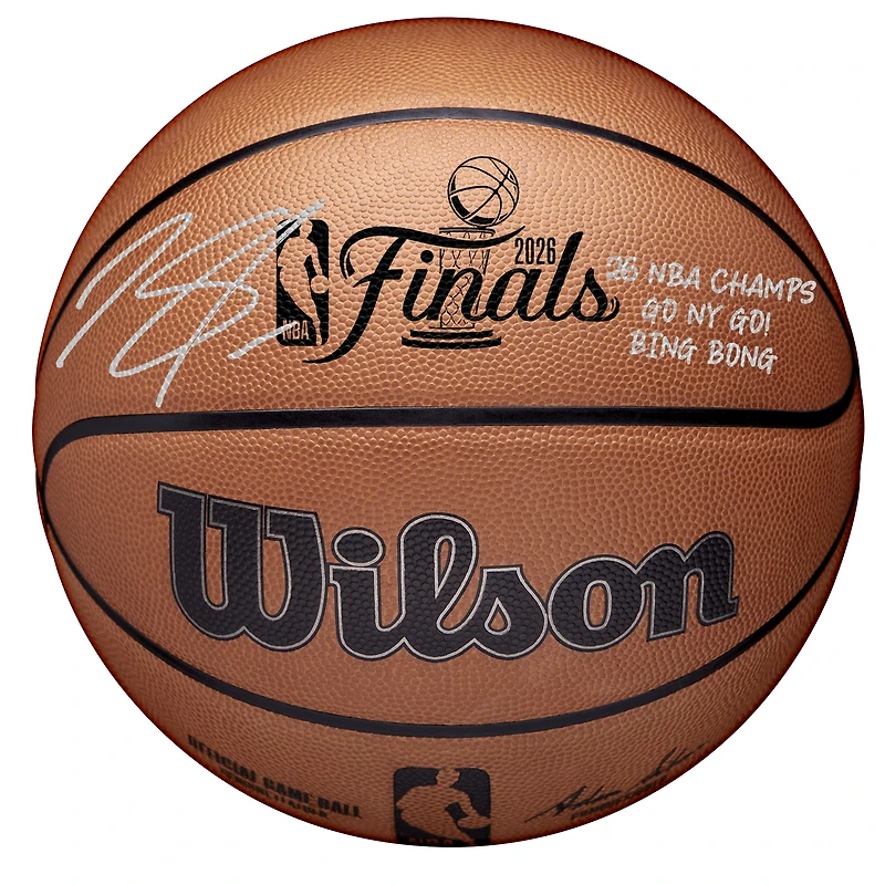 One of One: Karl-Anthony Towns New York Knicks Autographed Wilson 2026 NBA Finals Official Game Logo Basketball with Multiple Inscriptions