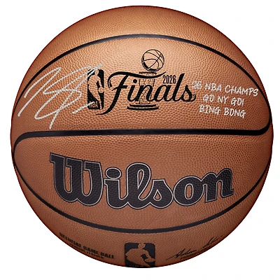 One of One: Karl-Anthony Towns New York Knicks Autographed Wilson 2026 NBA Finals Official Game Logo Basketball with Multiple Inscriptions