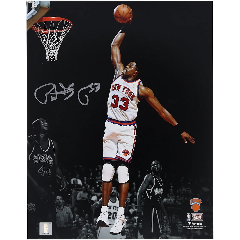 Patrick Ewing New York Knicks Autographed 11" x 14" Dunking vs Philadelphia 76ers Spotlight Photograph