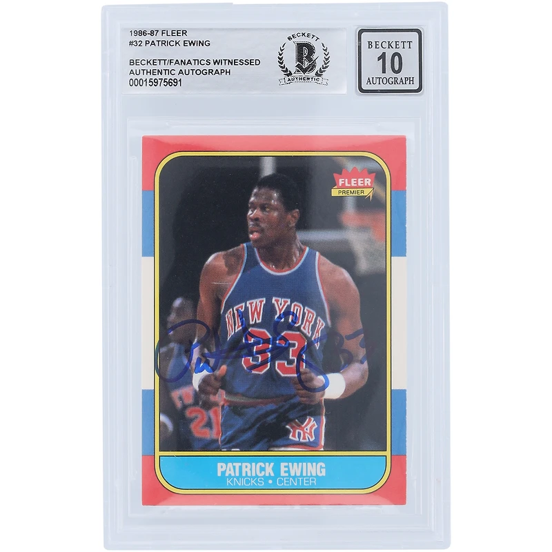 Patrick Ewing New York Knicks Autographié 1986 Fleer Série 1 #32 Beckett Fanatics Witnessed Authenticated 10 Rookie Card