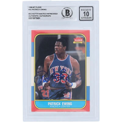 Patrick Ewing New York Knicks Autographié 1986 Fleer Série 1 #32 Beckett Fanatics Witnessed Authenticated 10 Rookie Card