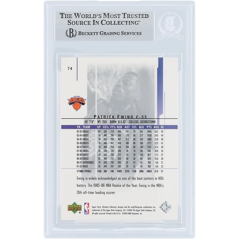 Patrick Ewing New York Knicks Autographed 2003-04 Upper Deck Ultimate Collection #74 #/750 Beckett Fanatics Witnessed Authenticated Card