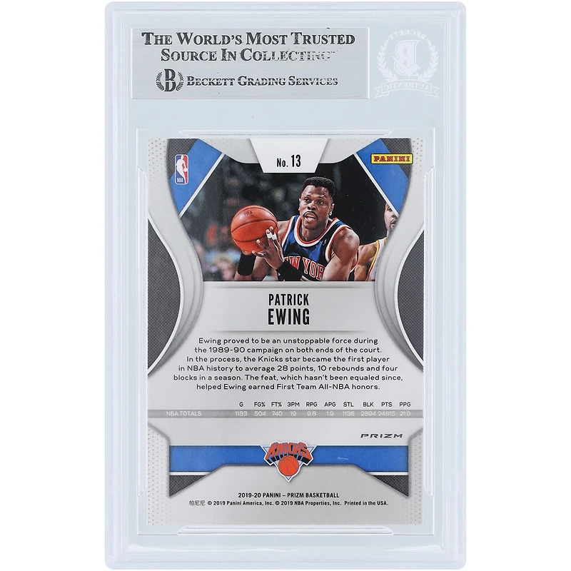 Patrick Ewing New York Knicks Autographed 2019-20 Panini Prizm Orange Ice Prizm #13 Beckett Fanatics Witnessed Authenticated Card